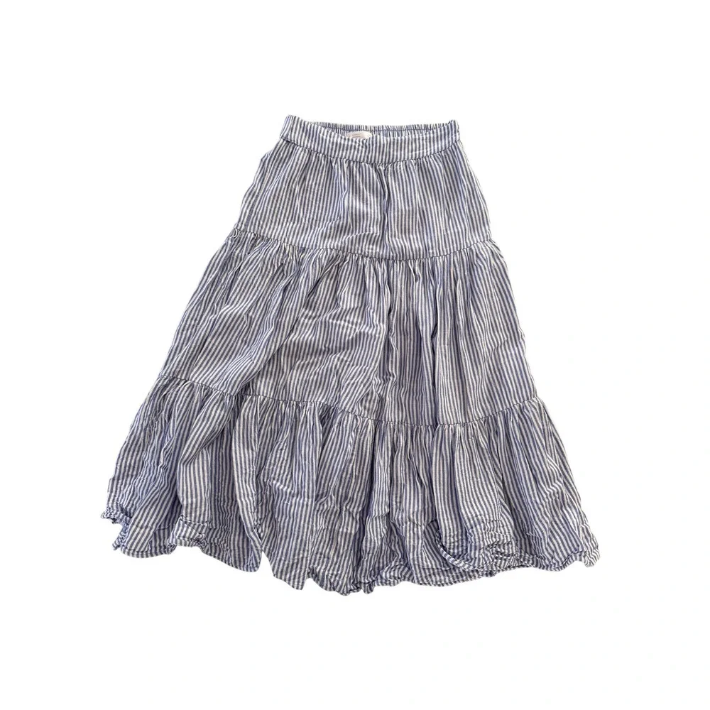 LC Lauren Conrad Blue White Striped Tiered Midi Skirt Elastic Waist XS